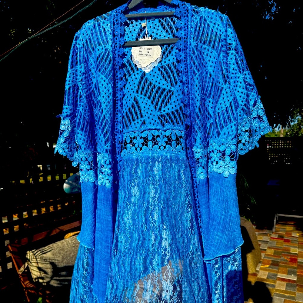 Vibrant Blue Lace Kimono Cardigan